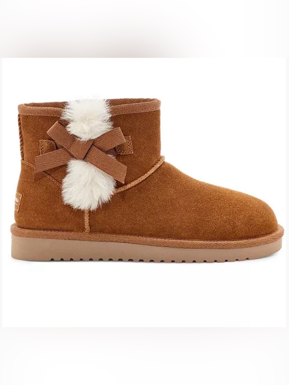 Koolaburra Ugg Girls Chestnut Brown Suede Ankle Boots Pom-Poms and Bows Sz 2